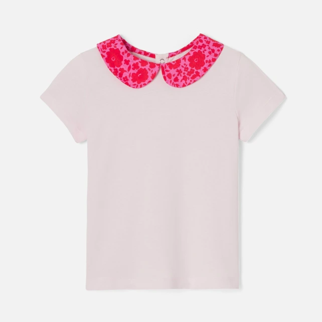 T-shirt enfant fille col en tissu Liberty
