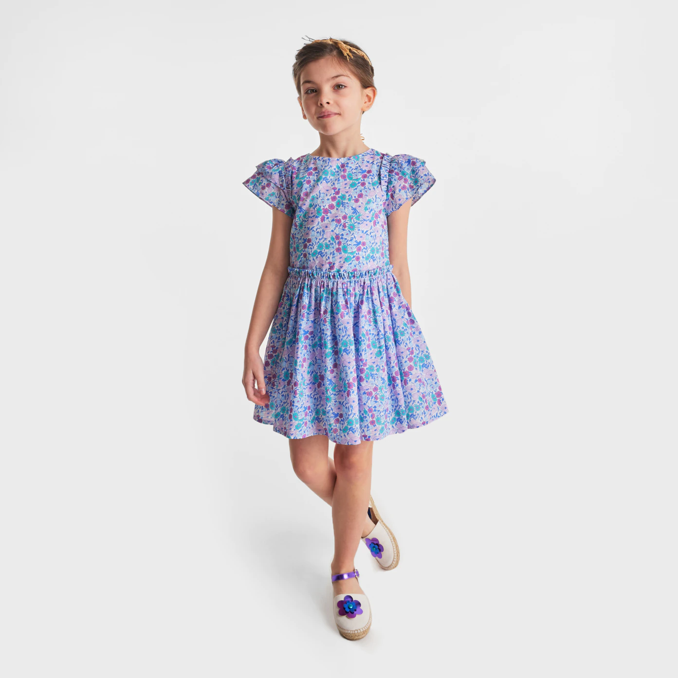 Robe enfant fille en tissu Liberty BLANC/MULTICO 4A JACADI