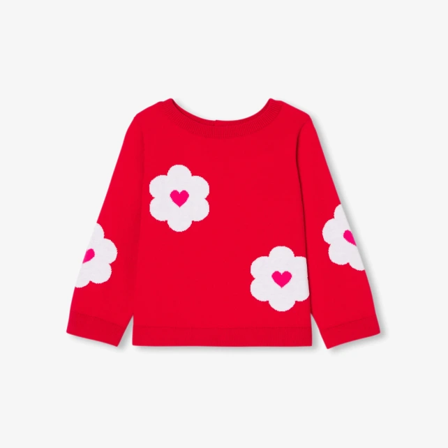 Pull bébé fille en coton jacquard fleur