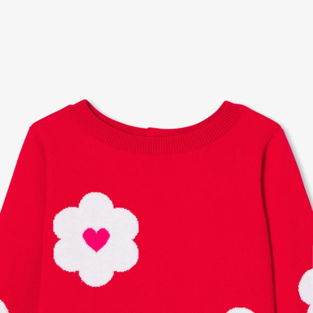 Pull bébé fille en coton jacquard fleur