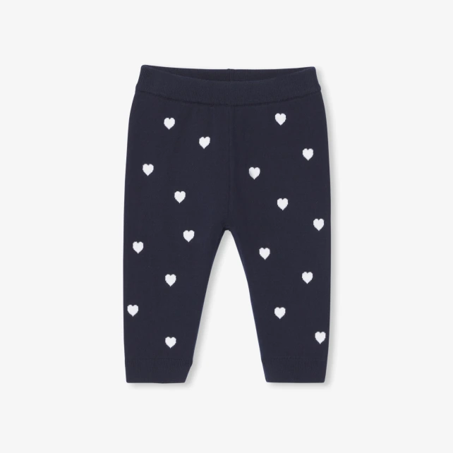 Pantalon bébé fille en tricot motif cœur