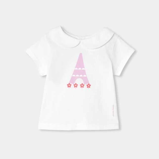 T-shirt bébé fille en coton col Claudine