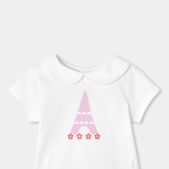 T-shirt bébé fille en coton col Claudine