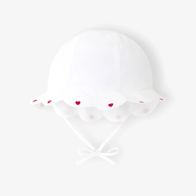 Chapeau bébé fille en coton à bord festonné