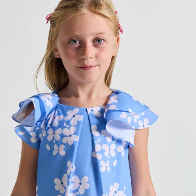 Robe enfant fille en popeline à imprimé floral