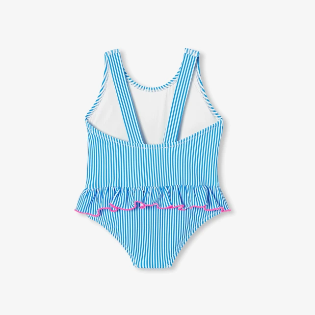 Maillot de bain bébé fille à rayures et volant